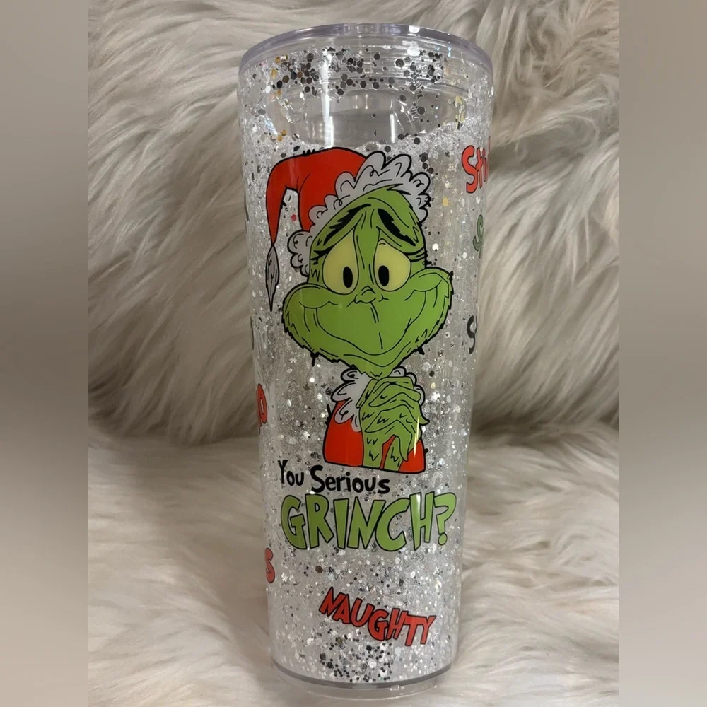 Snowglobe Christmas Grinch Glitter Tumbler 24 oz